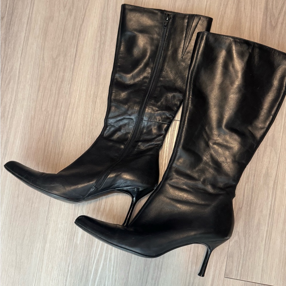 Made in Italy Elegant Black Leather Knee-High Boots